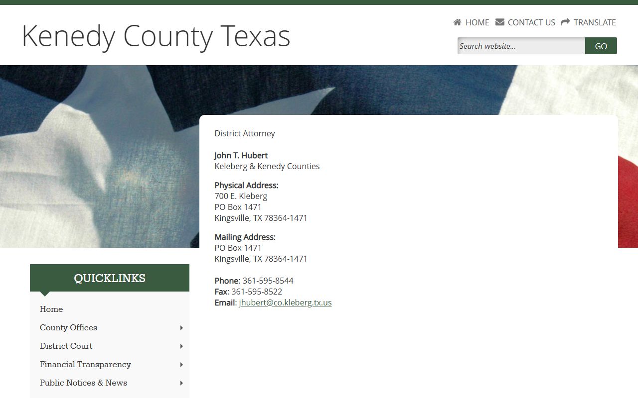 Kenedy County court records after jail arrest District Attorney prosecutor page