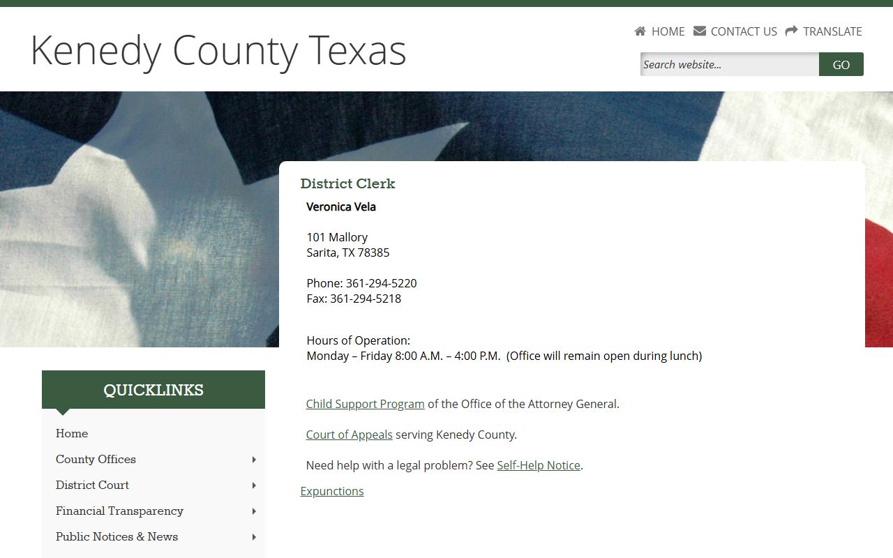Kenedy County court records after jail arrest District Clerk contact page