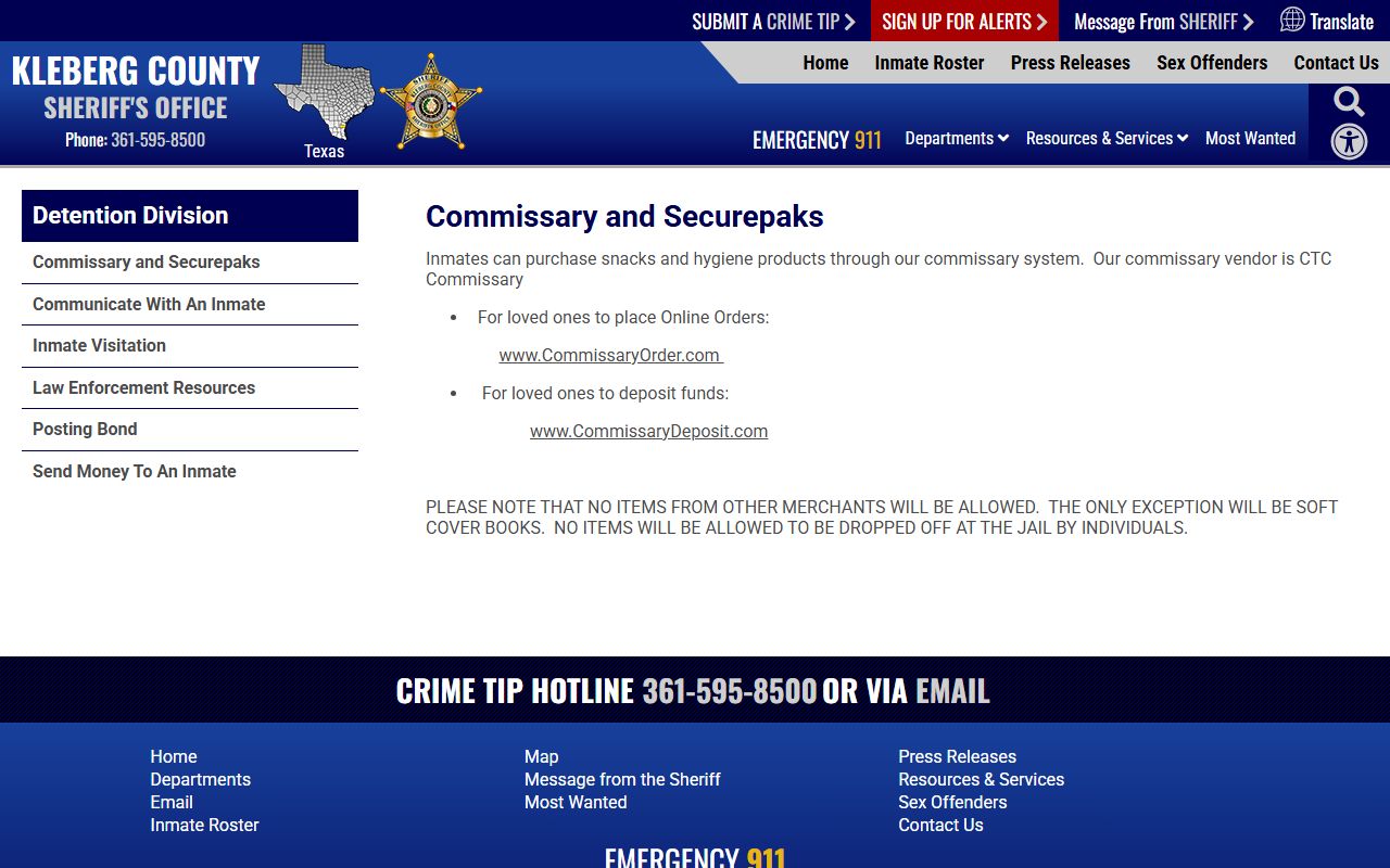 Kenedy County jail mugshots related Kleberg commissary jail services page
