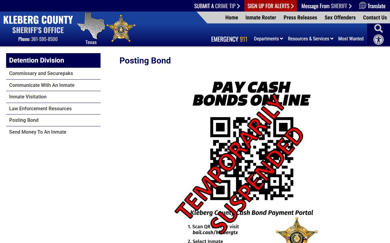 Kenedy County jail mugshots bond posting source from Kleberg Sheriff